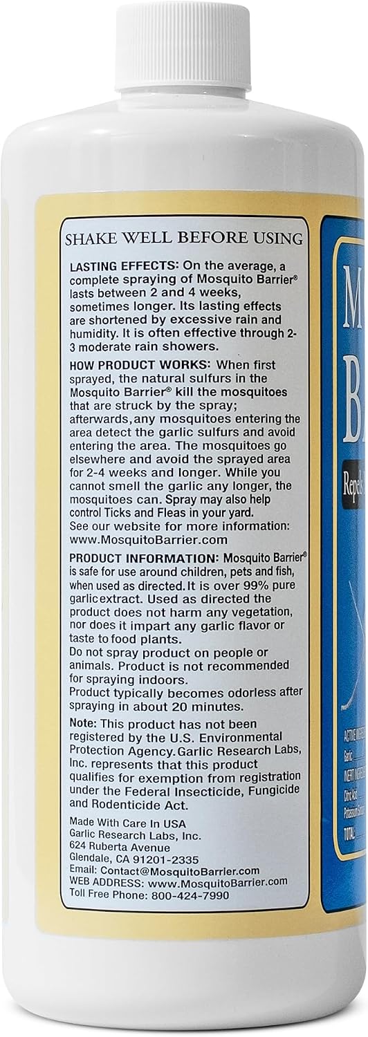Liquid Garlic Spray Concentrate for Mosquitoes, 32 oz | Powerful garlic mosquito repellent for large yards