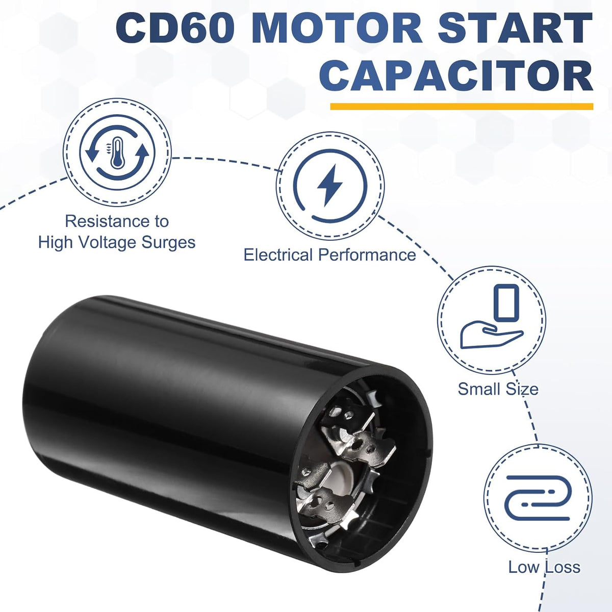 2 Pcs CD60 Run Capacitor 124-149 MFD UF 125 VAC 50/60Hz 36x70mm