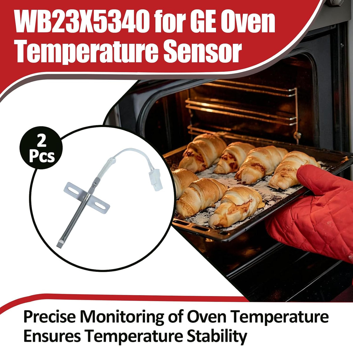 2PCS WB23X5340 Oven Temperature Sensor for GE Range, Stove, Oven