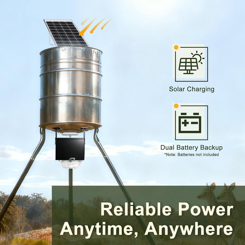 12V Automatic Deer Feeder Kit with 18V Solar Panel, Wireless Remote Control, Built-in Light & Digital Timer