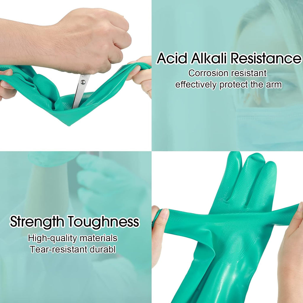 20 Pairs Chemical Resistant Gloves 15 Mil Nitrile Gloves,Large | Reusable Green Rubber Gloves for Cleaning, Resist