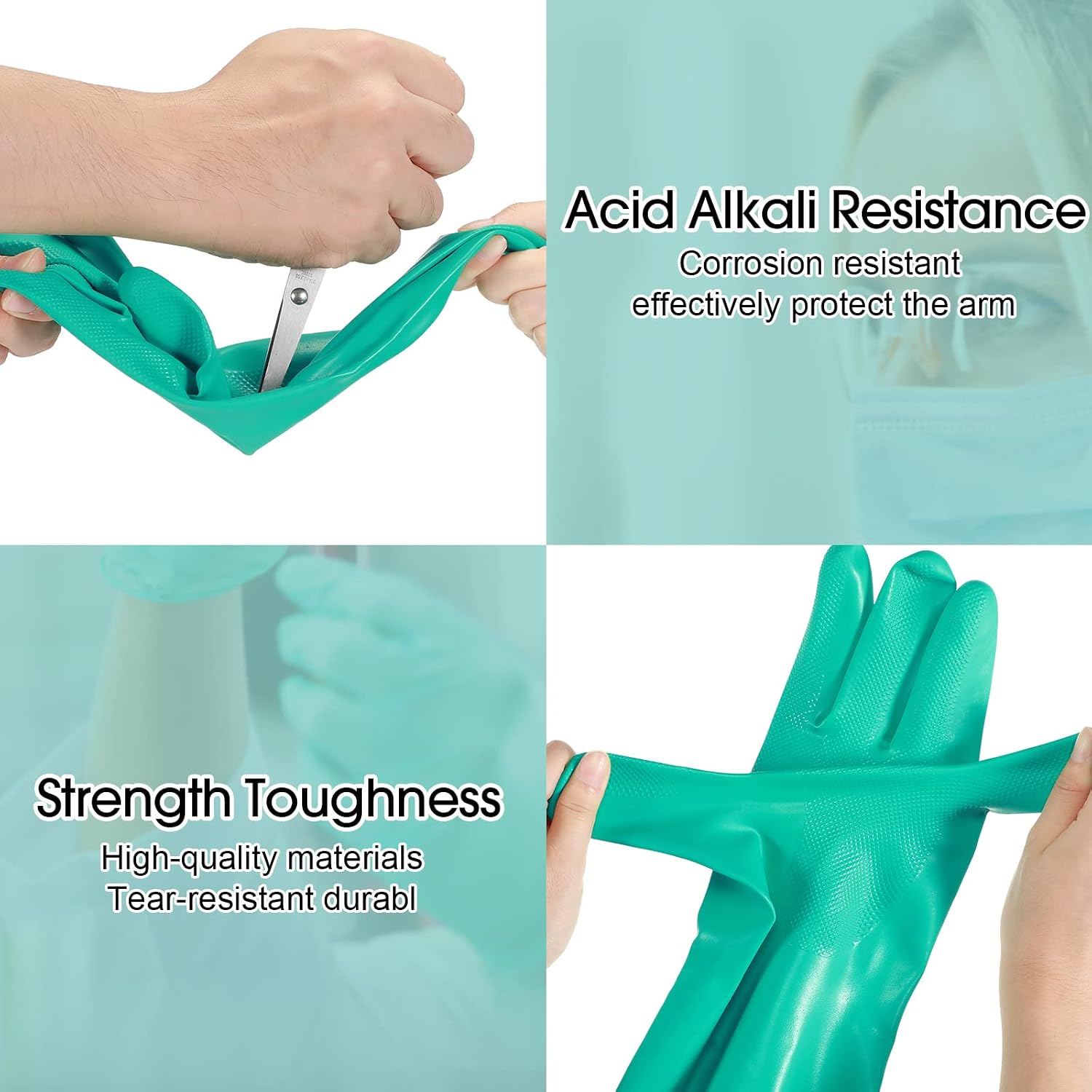 20 Pairs Chemical Resistant Gloves 15 Mil Nitrile Gloves,Large | Reusable Green Rubber Gloves for Cleaning, Resist