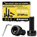 KADRICK 270PCS M3 x 8mm Hex Socket Head Cap Screws, M3-0.5 Fully Threaded