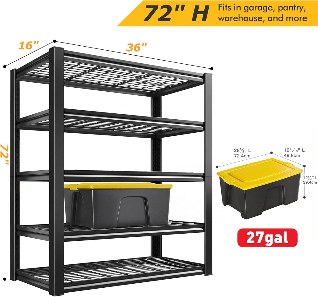 Garage Shelving 3200LBS, 5-Tier Storage Shelves, Adjustable Industrial Metal Shelving Unit for Garage, Basement