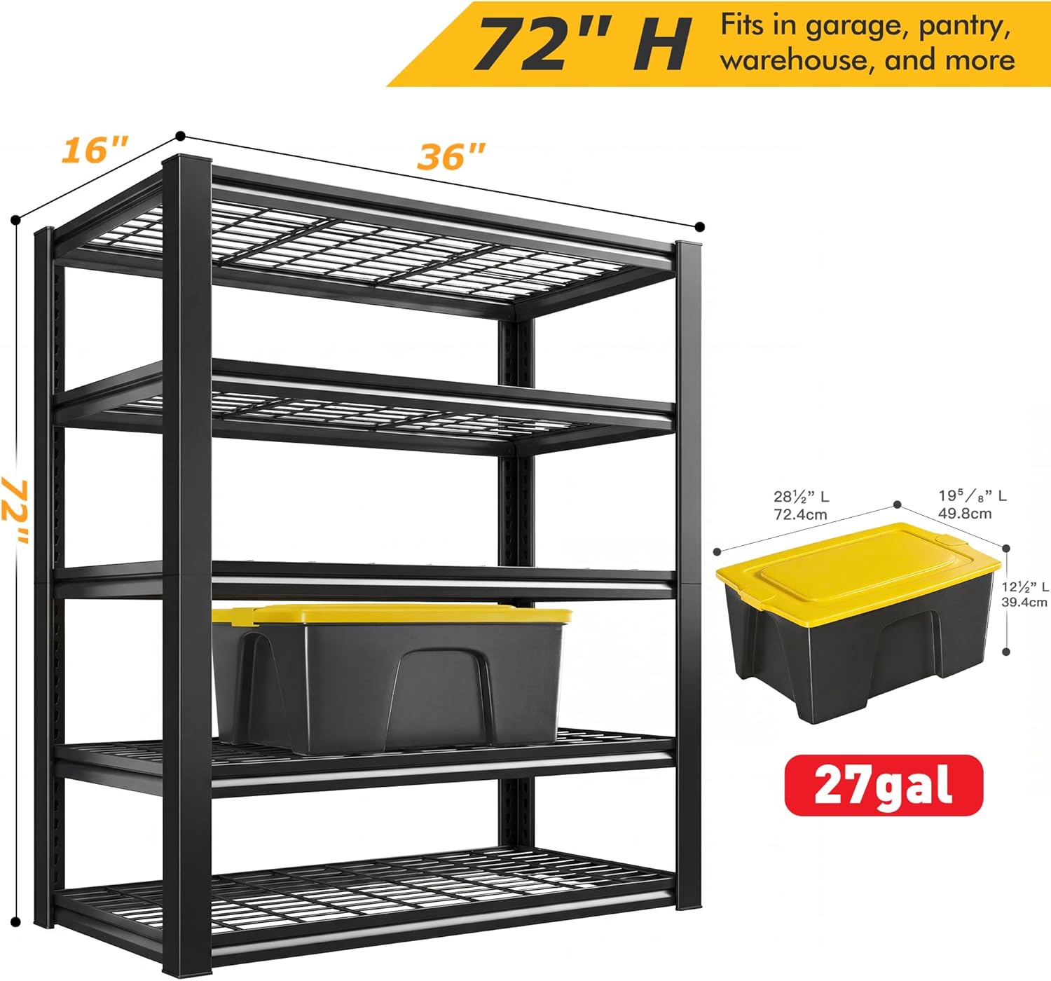 Garage Shelving 3200LBS, 5-Tier Storage Shelves, Adjustable Industrial Metal Shelving Unit for Garage, Basement