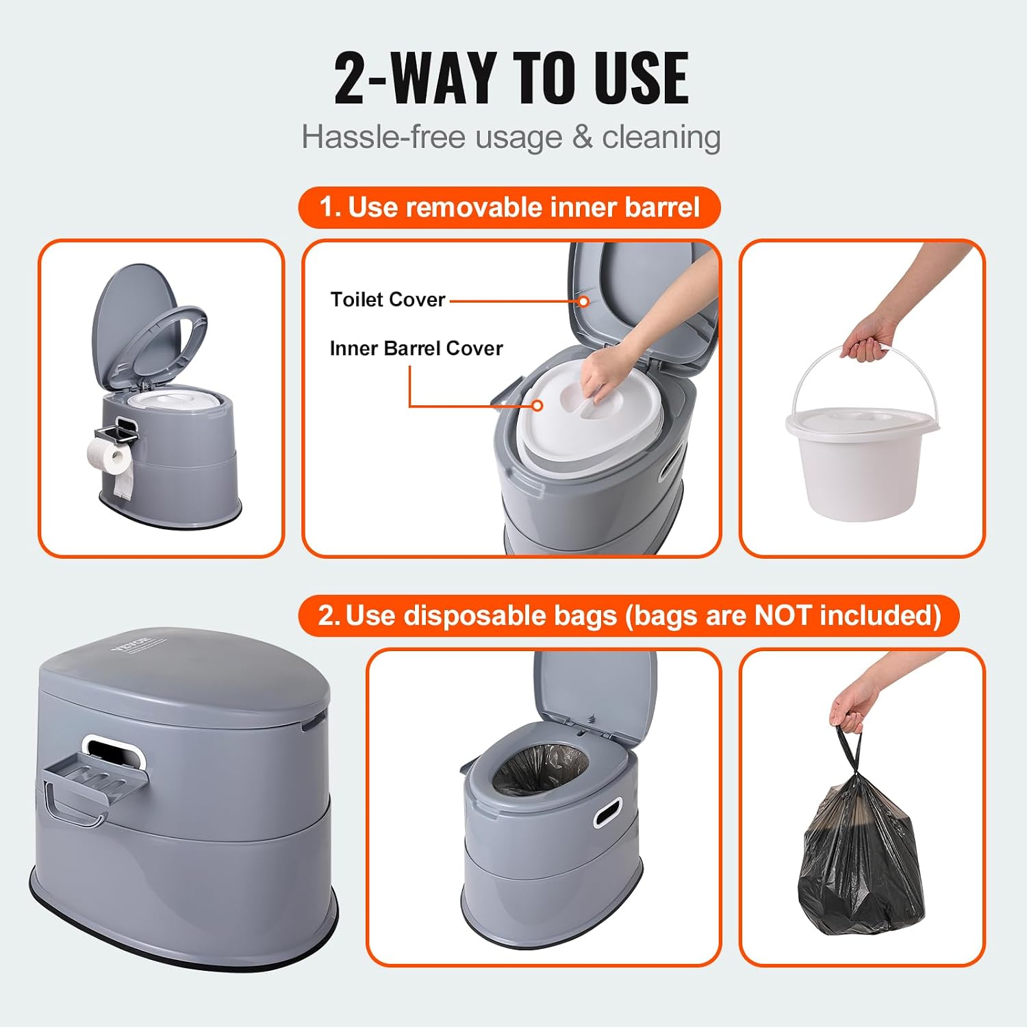 RV Toilet for Camping, Portable Toilet with 1.3 Gal Detachable Inner Bucket & Removable Paper Holder, Commode with