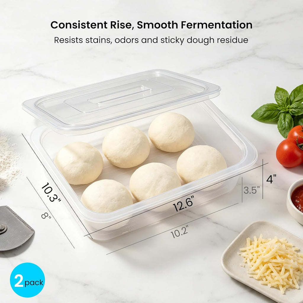Dough Proofing Container, 2 Pack with 5Qt Large Capacity Holds Up to 6.6Lb of Dough, BPA-Free Tray with Lid Dough