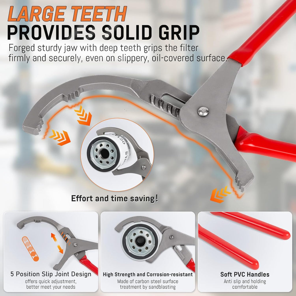 8-Piece Oil Filter Wrench Set, Oil Filter Removal Tool Cover 2-3/4" to 5-1/4", 9" & 12" Adjustable Oil Filter Pliers