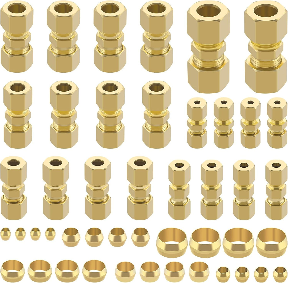 46pcs Brass Compression Tube Pipe Fittings Assortment Kit