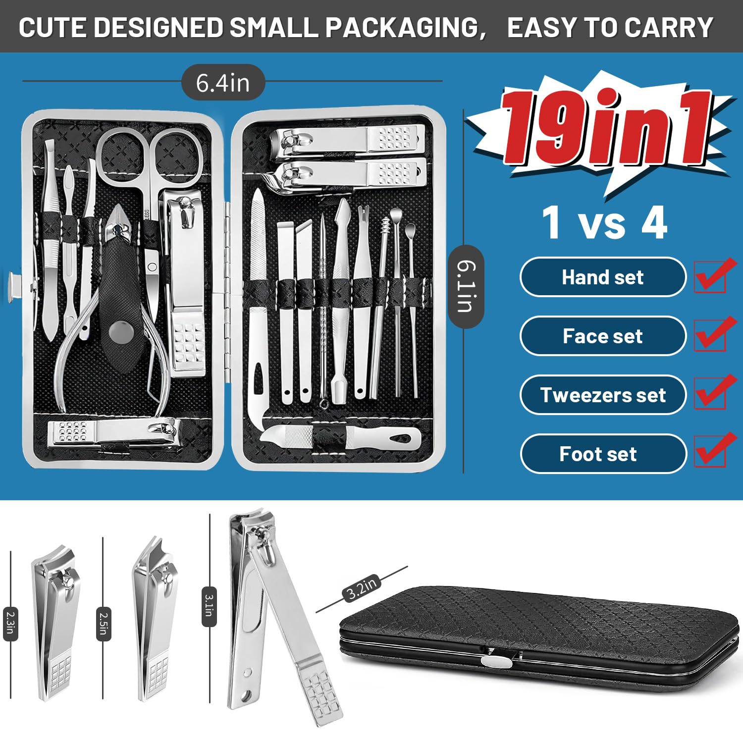 Manicure Pedicure Kit, Nail Clipper Tools Set Exra Thick Personal Care Women’s Grooming Kit Christmas Gifts for Men