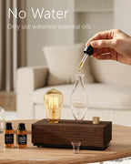 Waterless Oil Diffuser with Wood Base, Tempered Glass Bulb, 3 Color Light