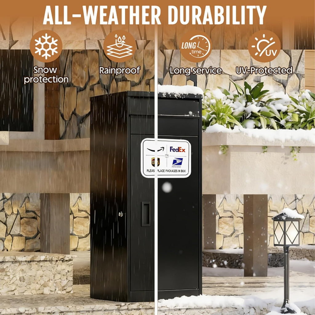 Secure Package Delivery Box for Outside – 36.4”H Heavy-Duty Steel Parcel Drop Box with Anti-Theft Lock & IPX3