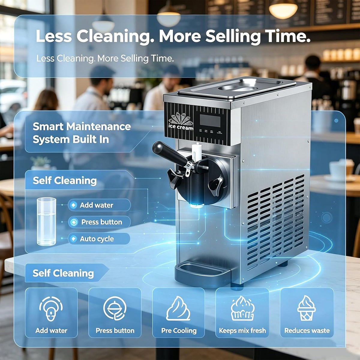 Soft Serve Ice Cream Machine, Commercial Countertop Ice Cream Maker with 4-5l/H Output, Digital Adjustment Panel