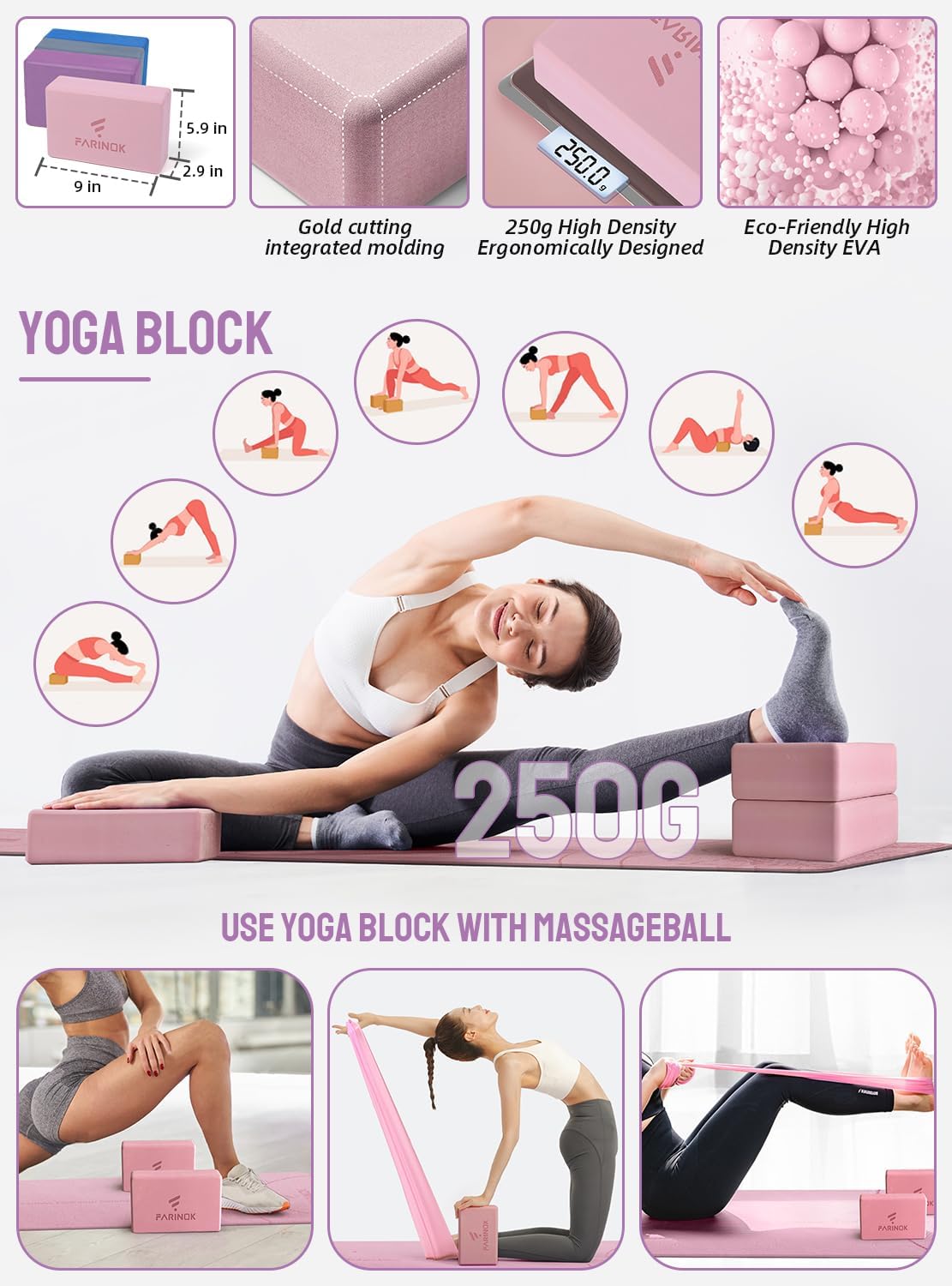 1/3 Yoga Mat Thick, Yoga Set for Beginners Include High Density Mat with Multi-loops Strap, Blocks, Booty Resistance