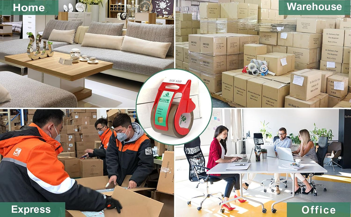 Packing Tape with dispencer Noiseless Brown Packaging Tape for Shipping Moving Strong Sealing Adhesive Industrial