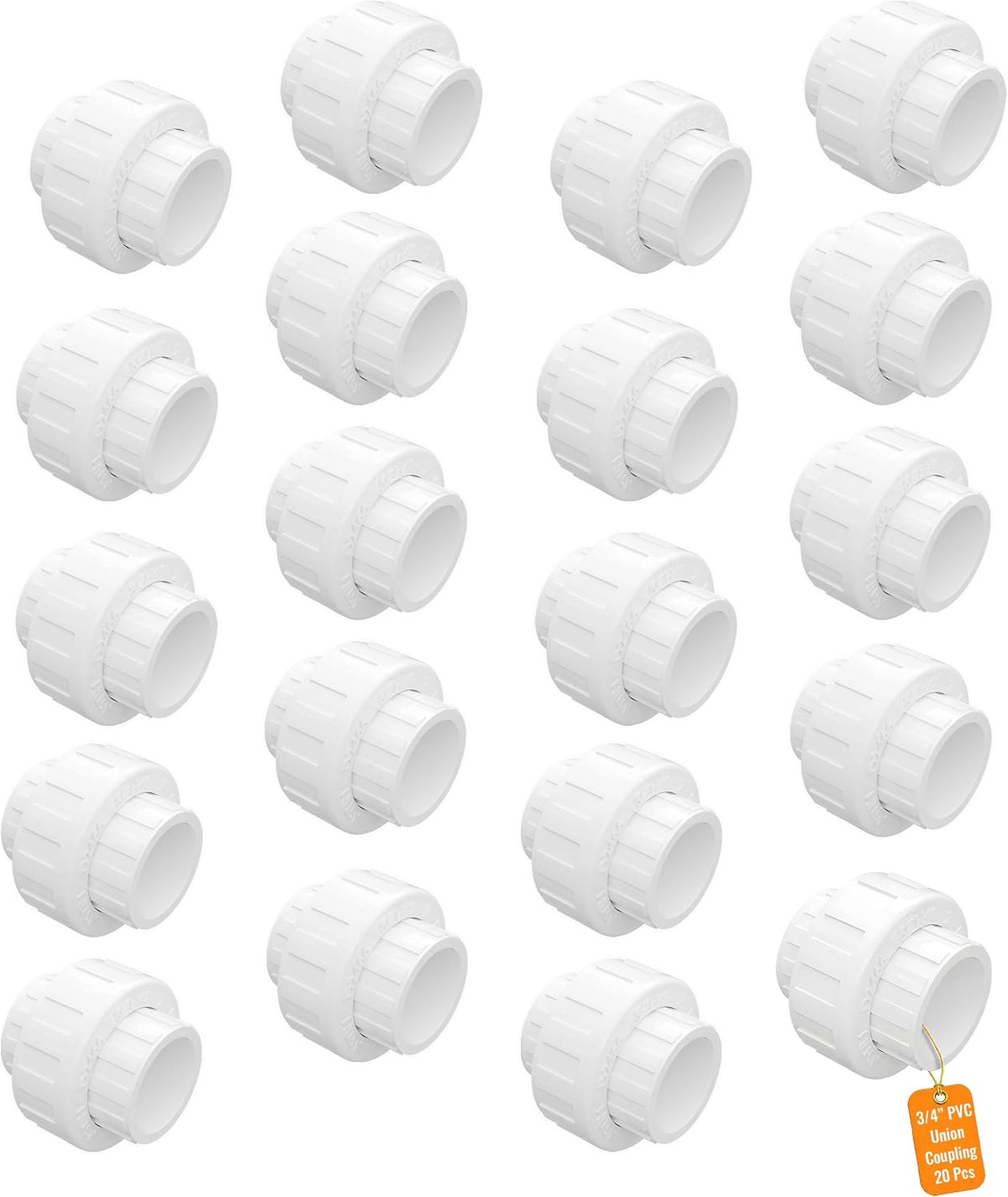 20 Pcs 3/4 Inch PVC Union Coupling, Socket x Socket Schedule 40 PVC Union