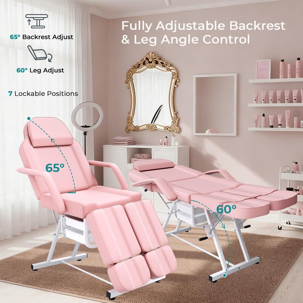 Pink Tattoo Chair for Client with Hydraulic Rolling Stool, Tattoo Client Chair Facial Bed Chairs for Esthetician