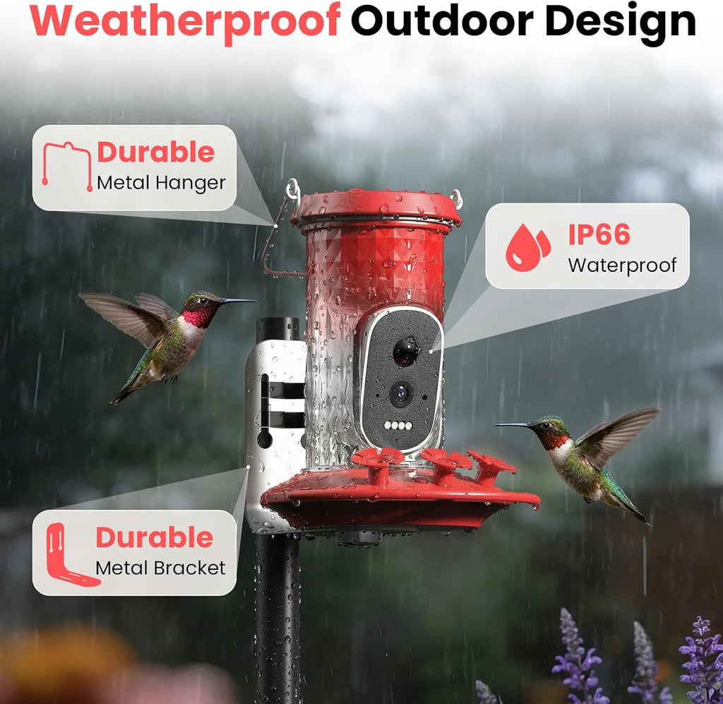 Smart Hummingbird Feeder with Camera (Red)