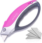 Pink Box Cutter Retractable Utility Knife - Heavy Duty Box Cutter Knife Cardboard Cutter - Box Opener Razor Blades
