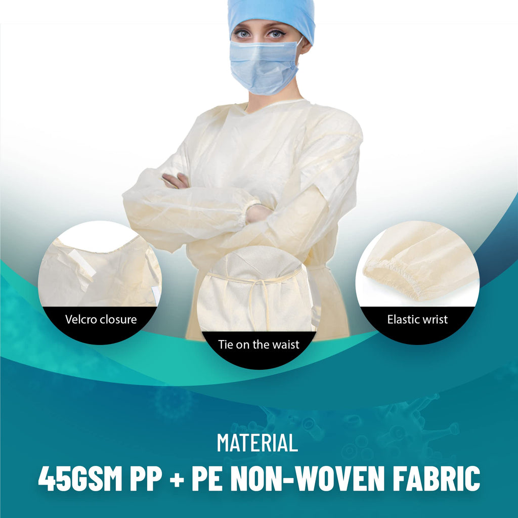 100 Pack Disposable Isolation Gowns, Level 2, Universal Size