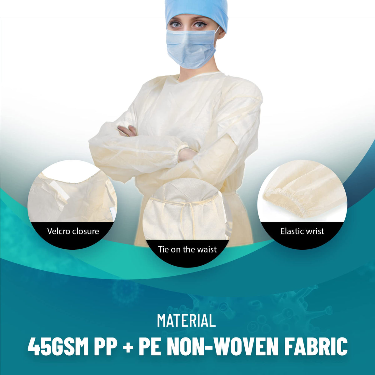 100 Pack Disposable Isolation Gowns, Level 2, Universal Size