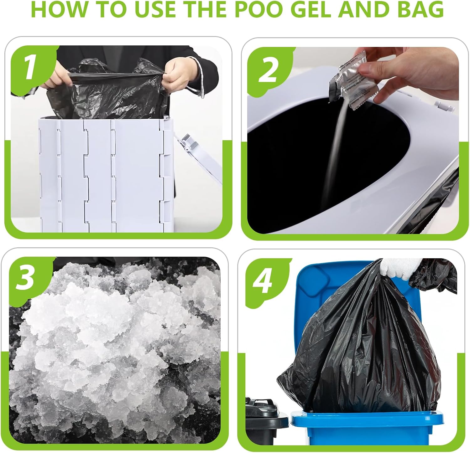 Portable Camping Toilet Bags and Poo Gel Set, HDPE Material, 40 Pack | Porta Potty Bags, Leak-Proof Design, Thickened