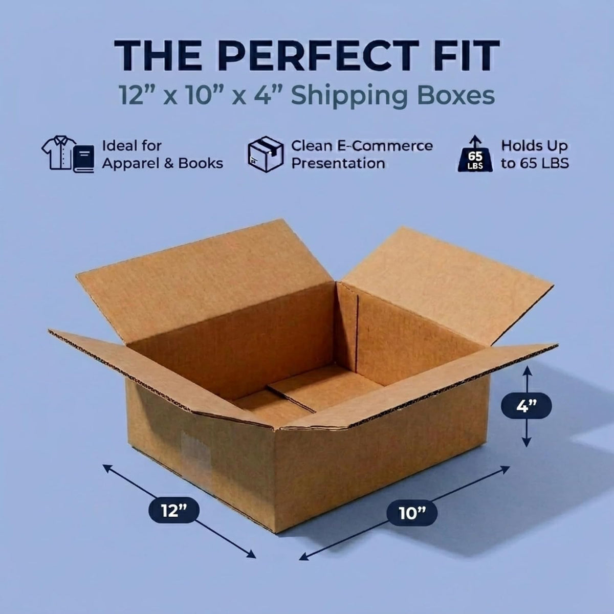 Shipping Boxes Flat 12"L x 10"W x 4"H 25-Pack - Corrugated Cardboard Box for Moving, Mailing, Packing, Packaging and