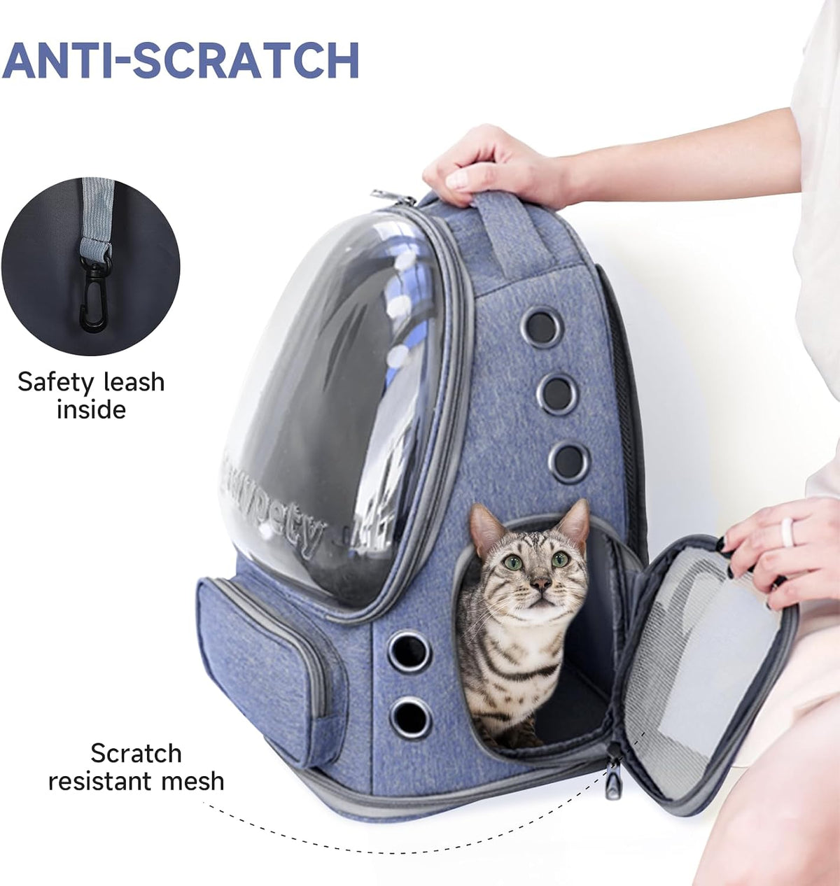Cat Backpack Carrier Large Space Bubble Backpack up to 12lbs Blue