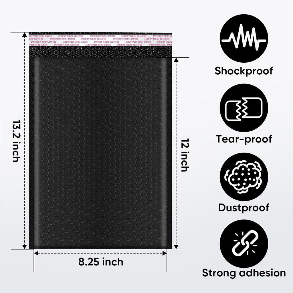 Black Bubble Mailers 8.5 x 12 Inch 100 Pack, Usable Size 8.25X12 Inch Poly Mailers,Mailing Envelopes,Shipping