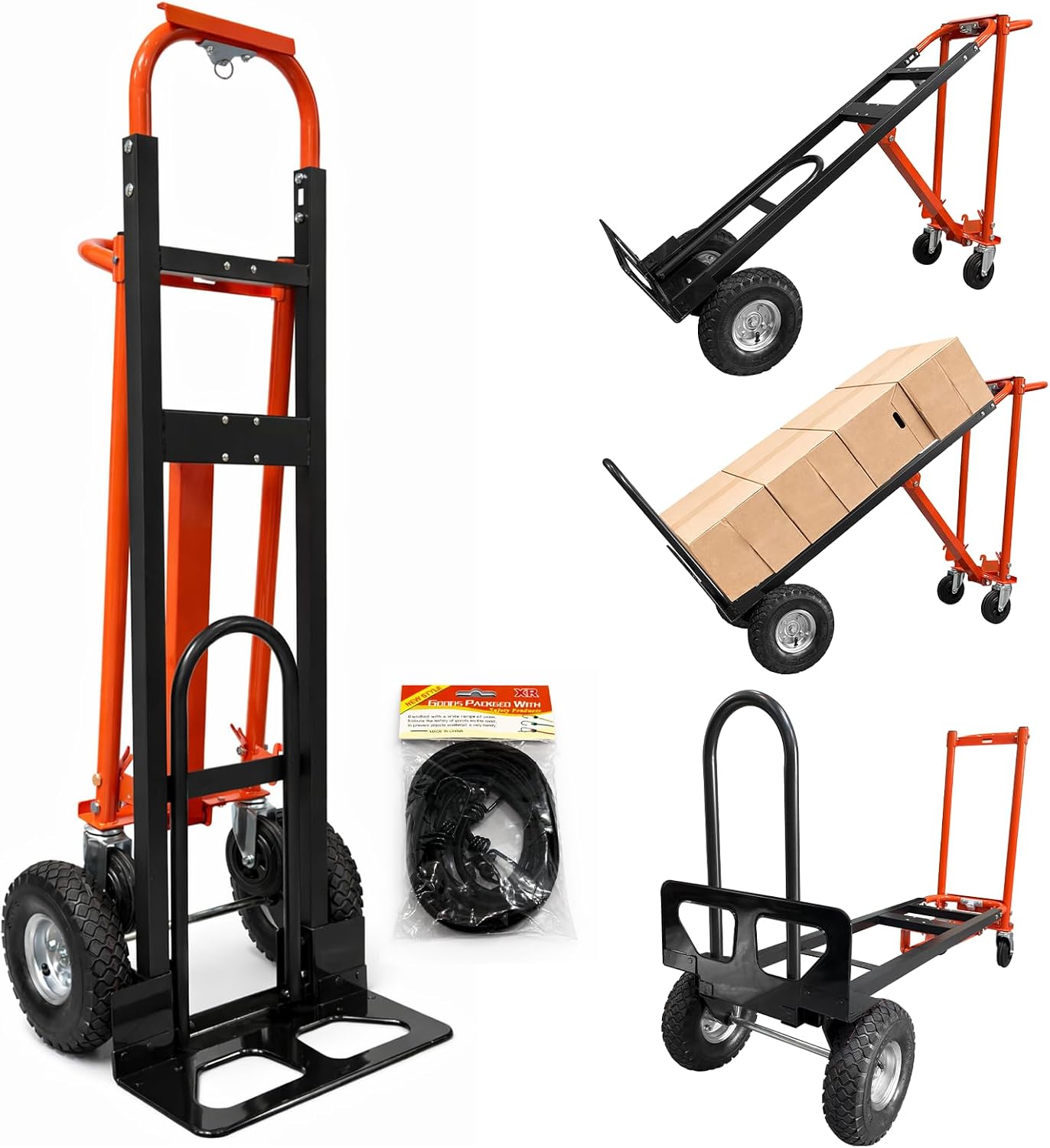 Aluminum 4 in 1 Convertible Hand Truck Dolly with 4 Wheels | 1000LBS Capacity, Includes 2 straps, Ergonomic Handle