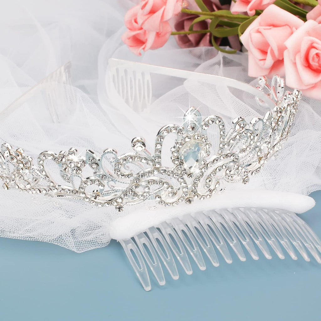 Tiara and Lace Bridal Veil, Crown Wedding Veils and Headpieces for Women, White Veils for Brides Tiaras for Women