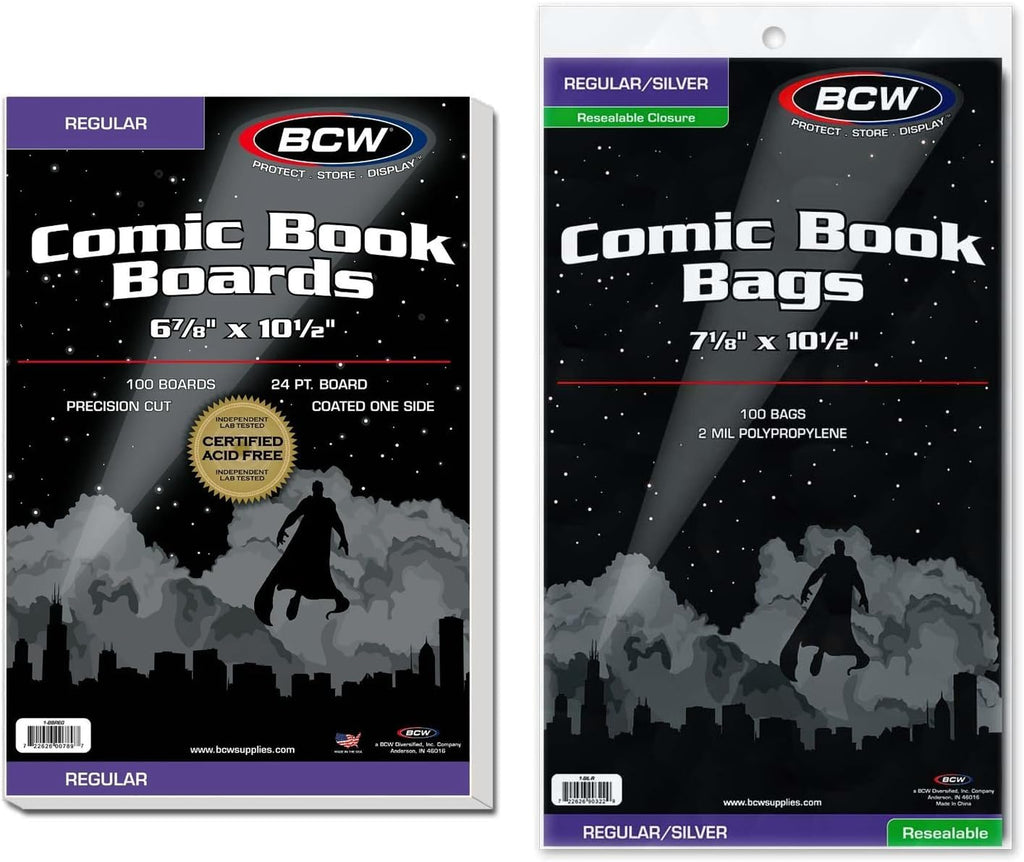 Resealable Silver/Regular Comic Bags & Regular Comic Backing Boards Set | 100 Count Each | Protection Solution for