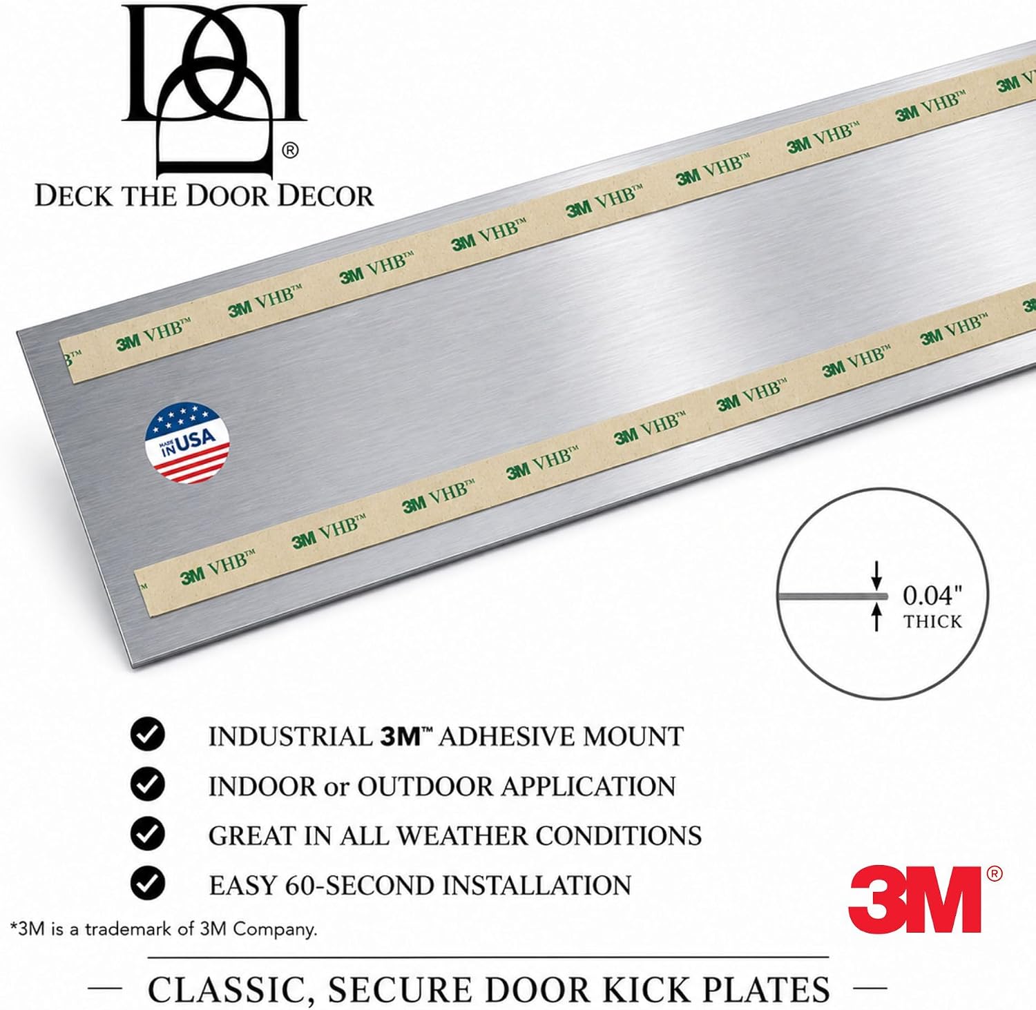 Premium Door Kick Plate – Kwik Plate Mounting – No Drill Protective Door Plate for Interior & Exterior Doors - Made