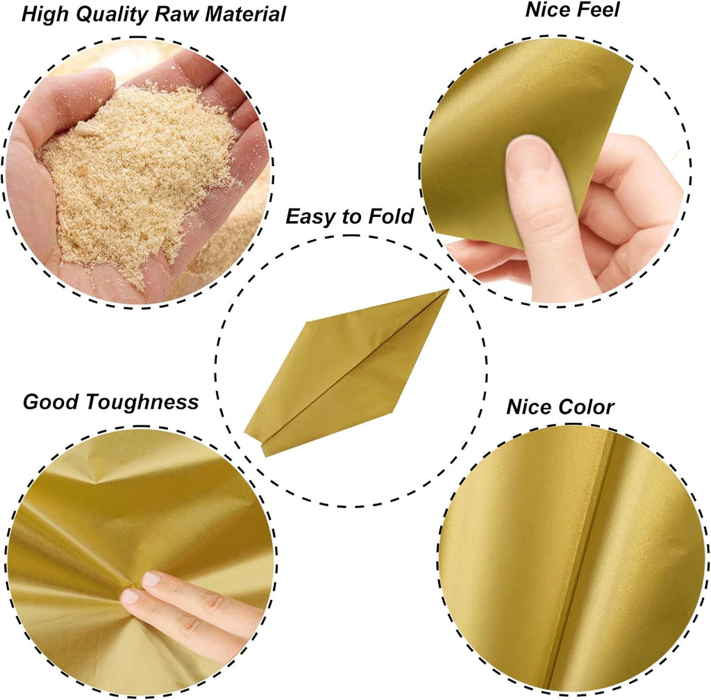 100 Sheets Gold Tissue Paper 20x12 Inches