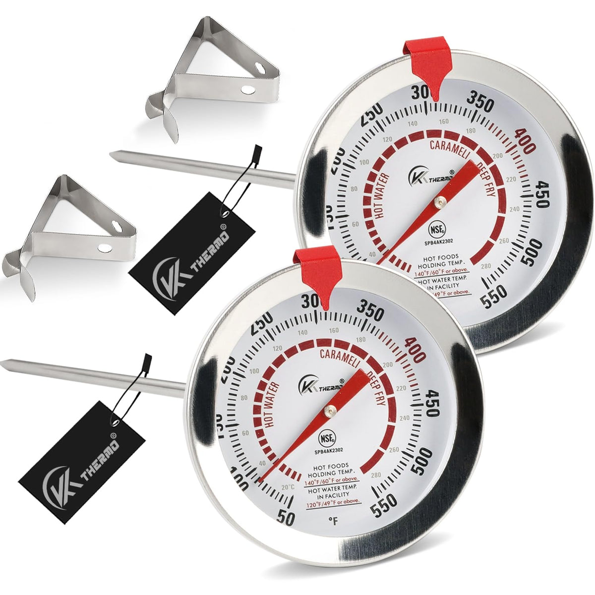 Candy Thermometer with Pot Clip Deep Fry Oil Thermometer 12-Inch Probe 2PC
