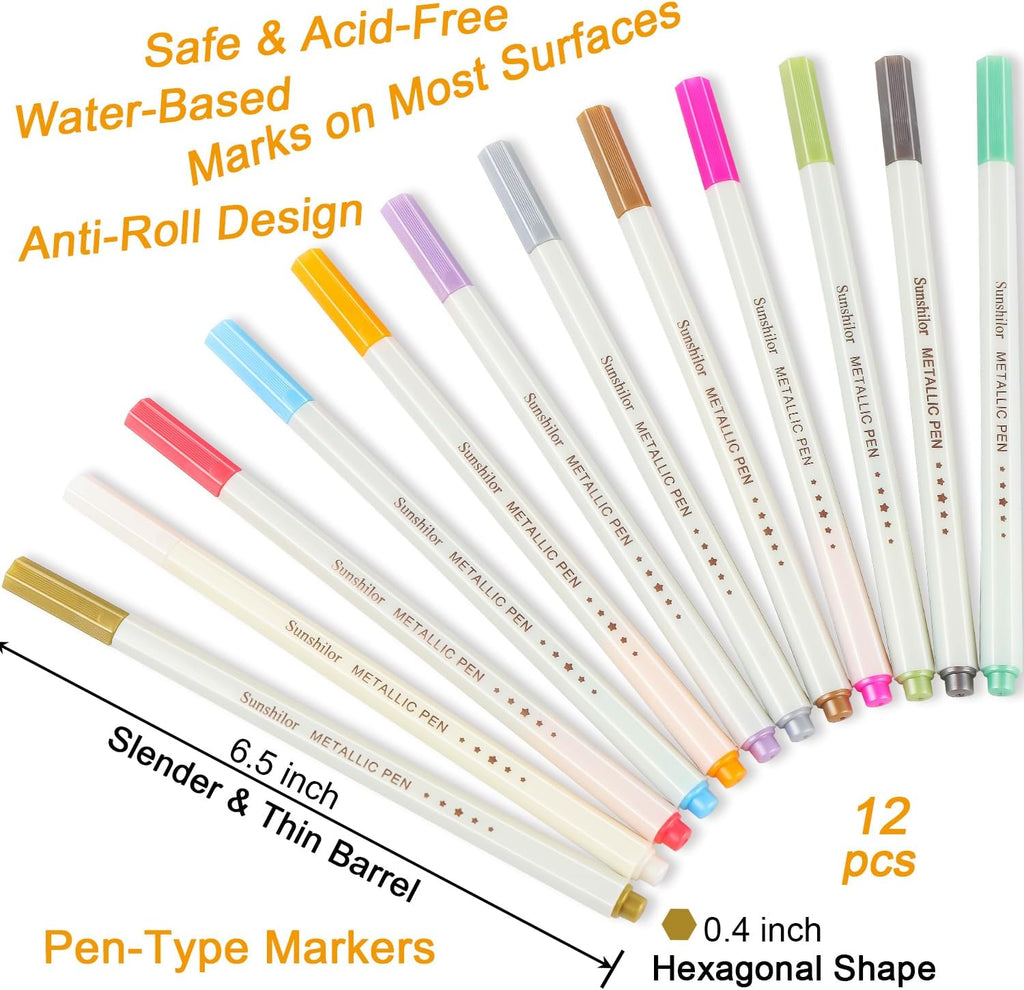 Metallic Markers Fine Point Metallic Marker Pens for Black Paper, Rock Painting, Easter Egg, Halloween Pumpkin, Card