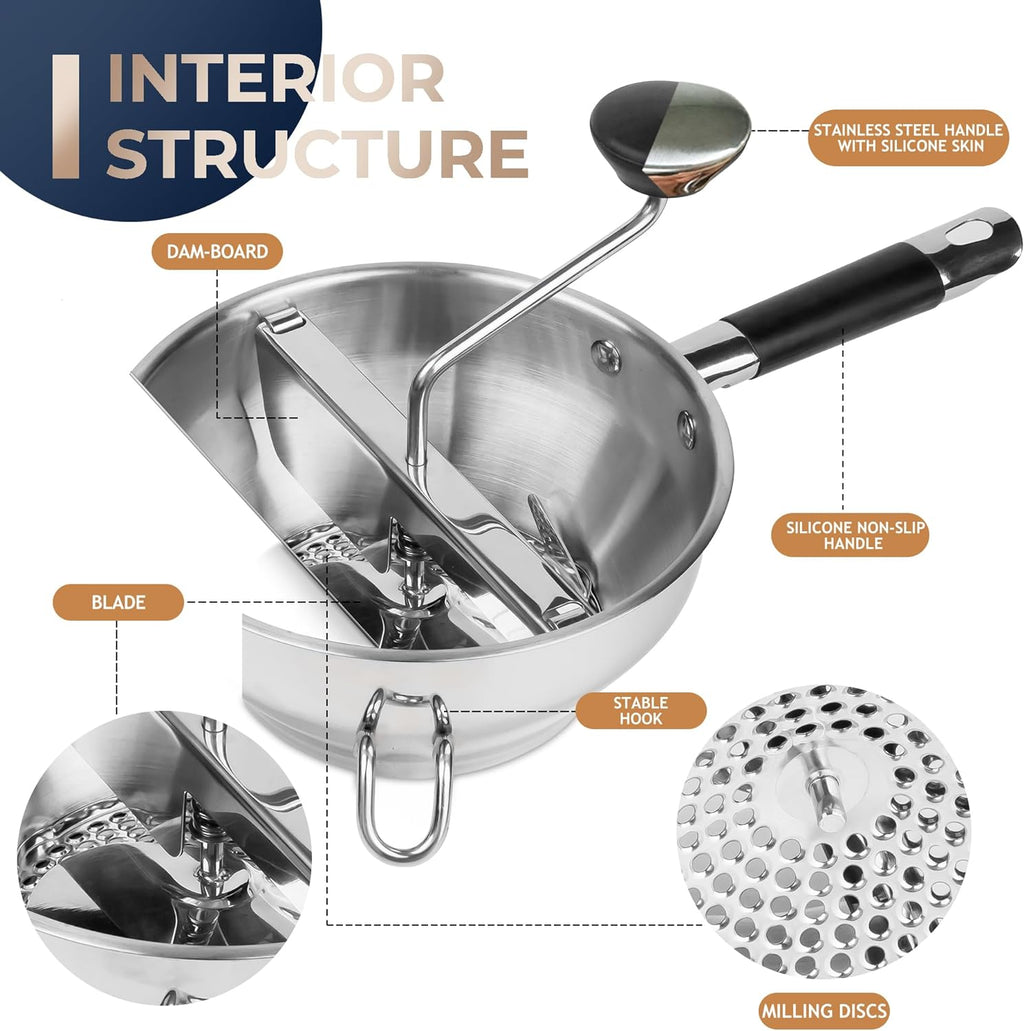 Stainless Steel Food Mills With 3 Milling Discs,Ergonomic design Of Rotary Food Mills For Tomato Sauce,Potatoes,Jams