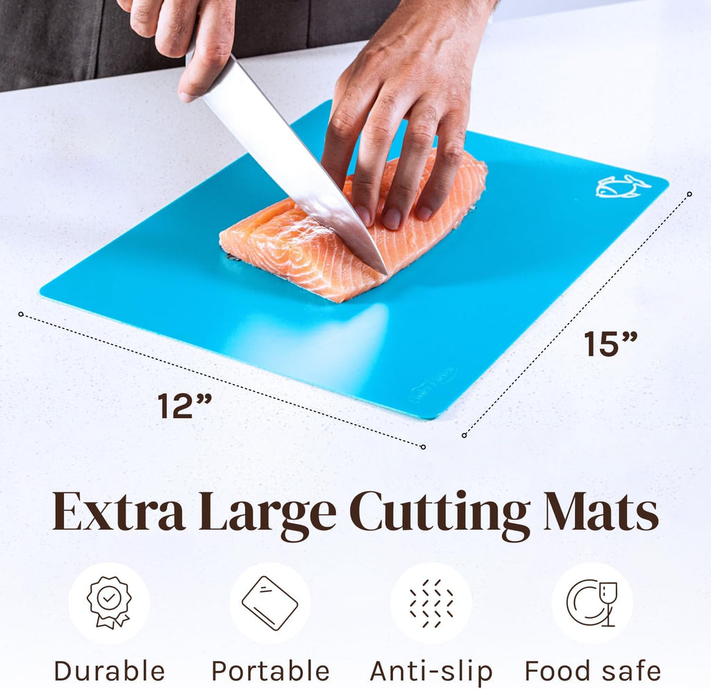 Extra Thick Flexible Plastic Cutting Board Mats, Set of 6 for Kitchen, BPA Free, Non-Slip Waffle Back, Dishwasher