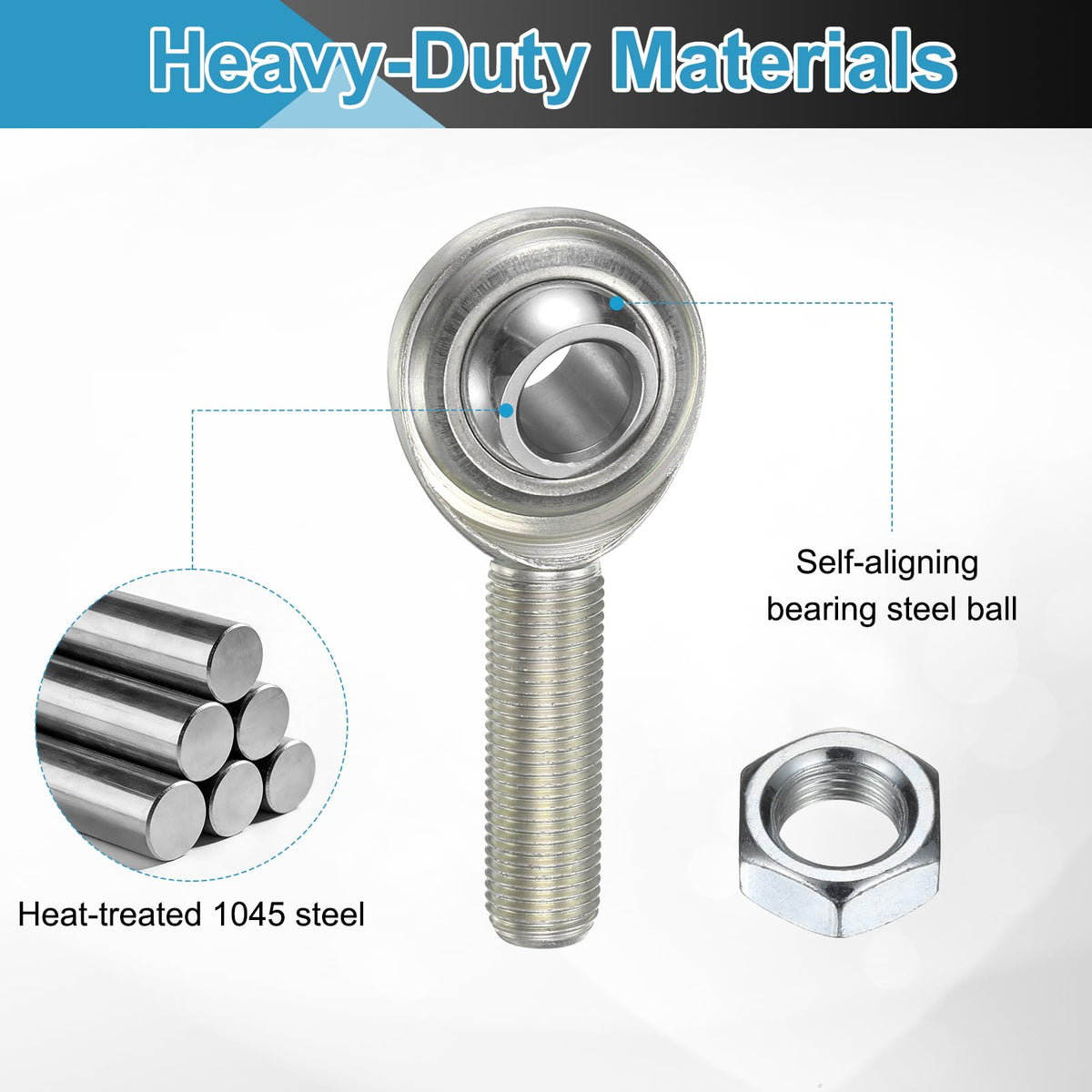 uxcell CM8 Rod End Bearing 1/2" Bore, 1/2-20 UNF RH Male, 1045 Steel