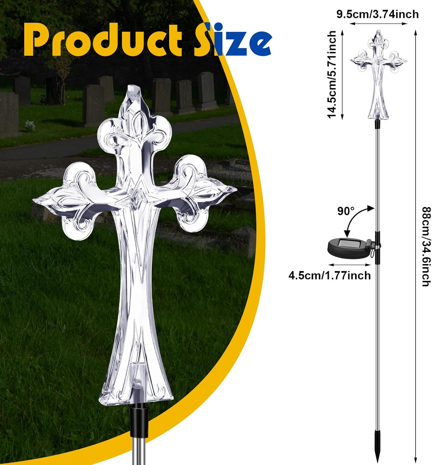 4 Pcs Solar Cross Lights Cemetery Memorial Stake 16 Inch,Cross