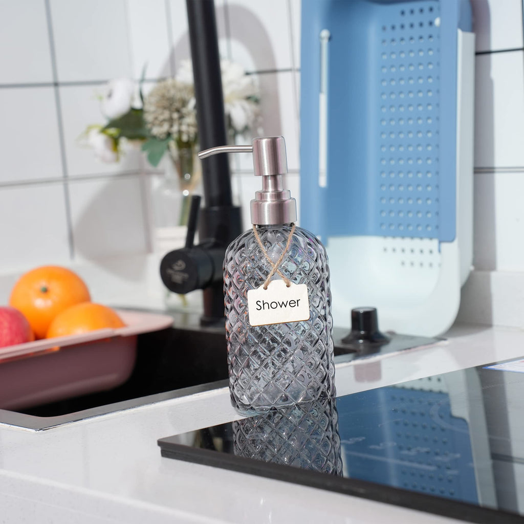 16oz Diamond Pattern Glass Soap Dispenser with Rust Resistant Pump