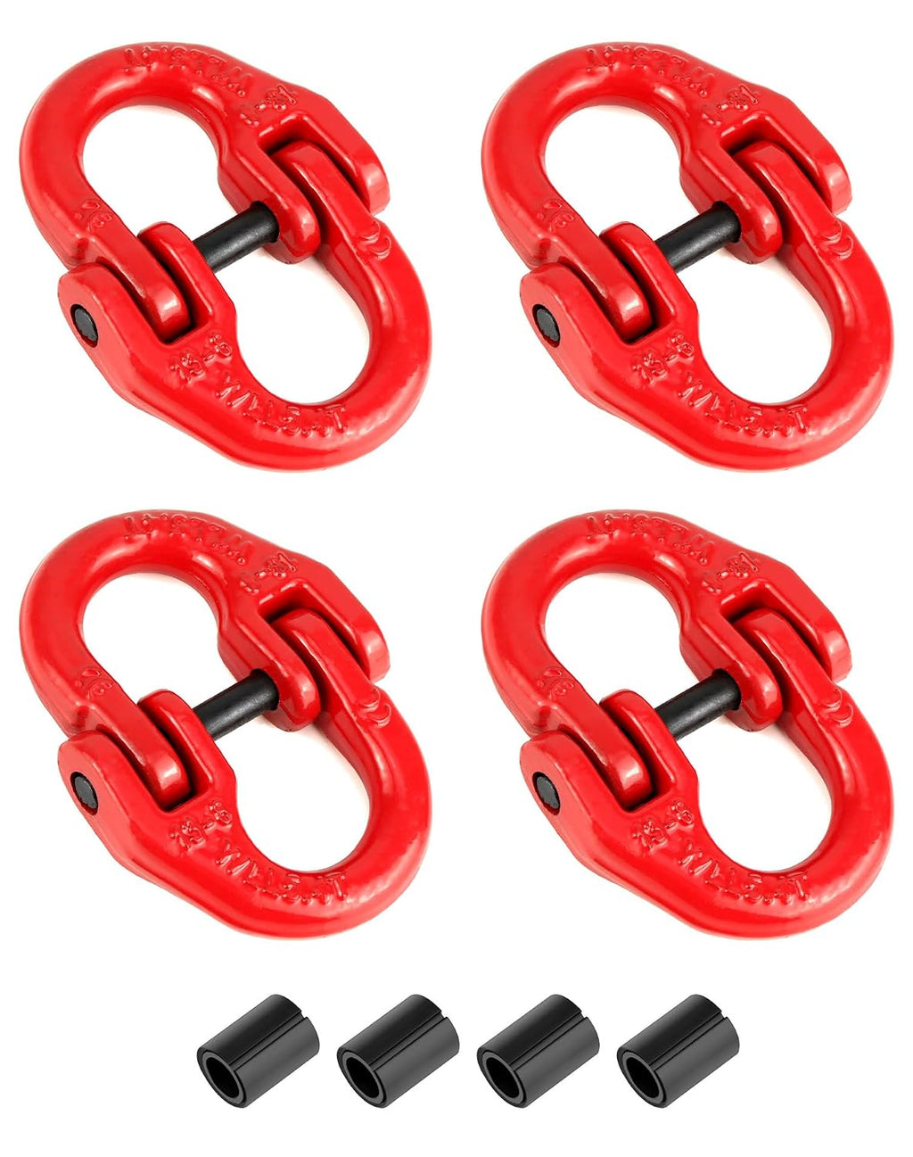 QWORK G80 Alloy Steel Hammerlock Coupling Link Connecting Link, 1/2", Red Painted, 12000 lbs Working Load Limit, 4 Pack