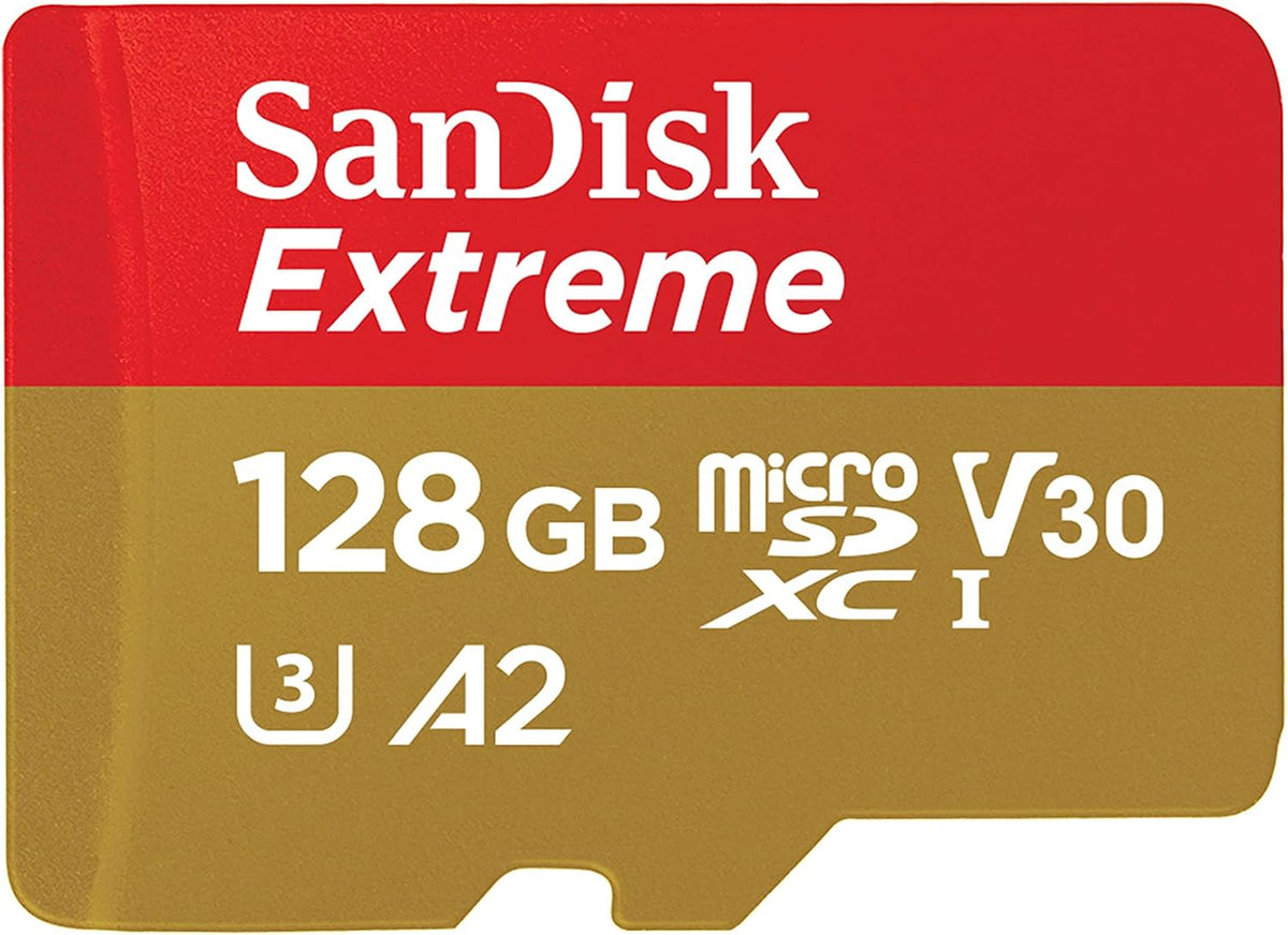 128GB Extreme microSDXC UHS-I Memory Card with Adapter - C10, U3, V30, 4K, 5K, A2, Micro SD Card - SDSQXAA-128G-GN6MA