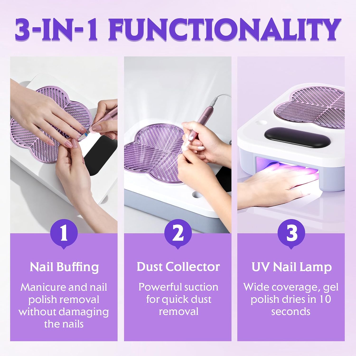 3 in 1 Nail Dust Collector with Drill Lamp Professional,40000RPM Electric Nail Drill Bits Efile Kit with Stepless