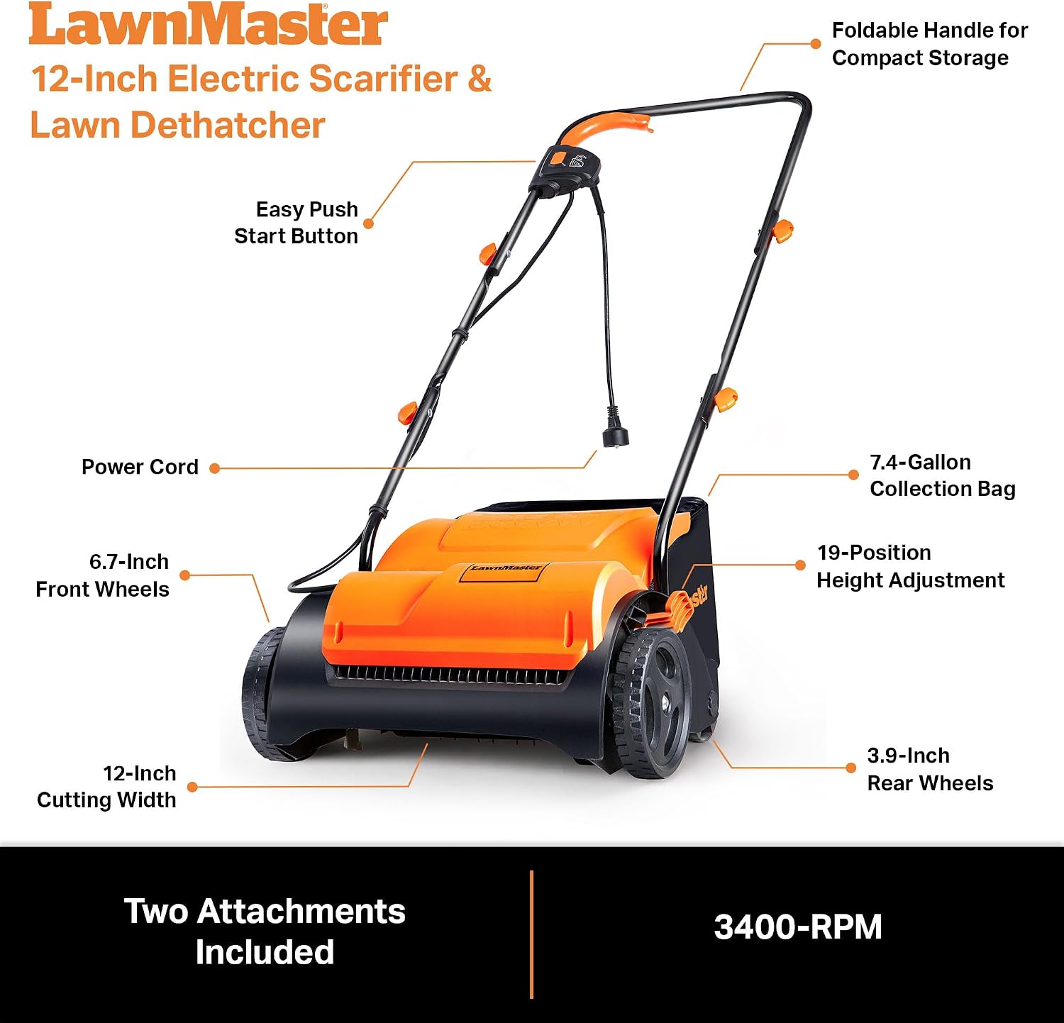 GV1212B Scarifier and Dethatcher 13-Inch 12AMP