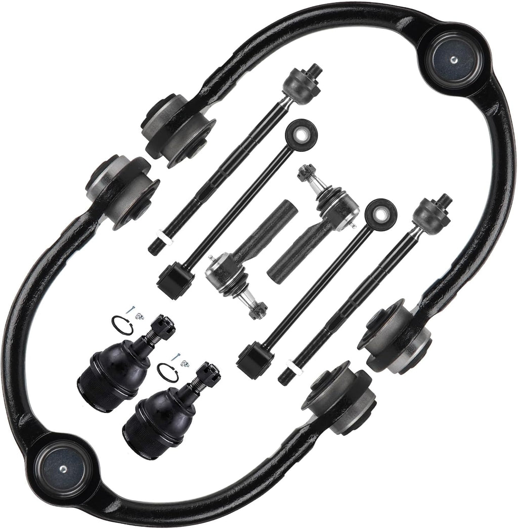 10pcs Front Upper Control Arms w/Ball Joints + Sway Bar Links + Tie Rod for Jeep Commander 2006-2010, Grand Cherokee 2005-2010, Suspension Kit K620188 K80629 K80861 ES80643 ES80644 EV80782