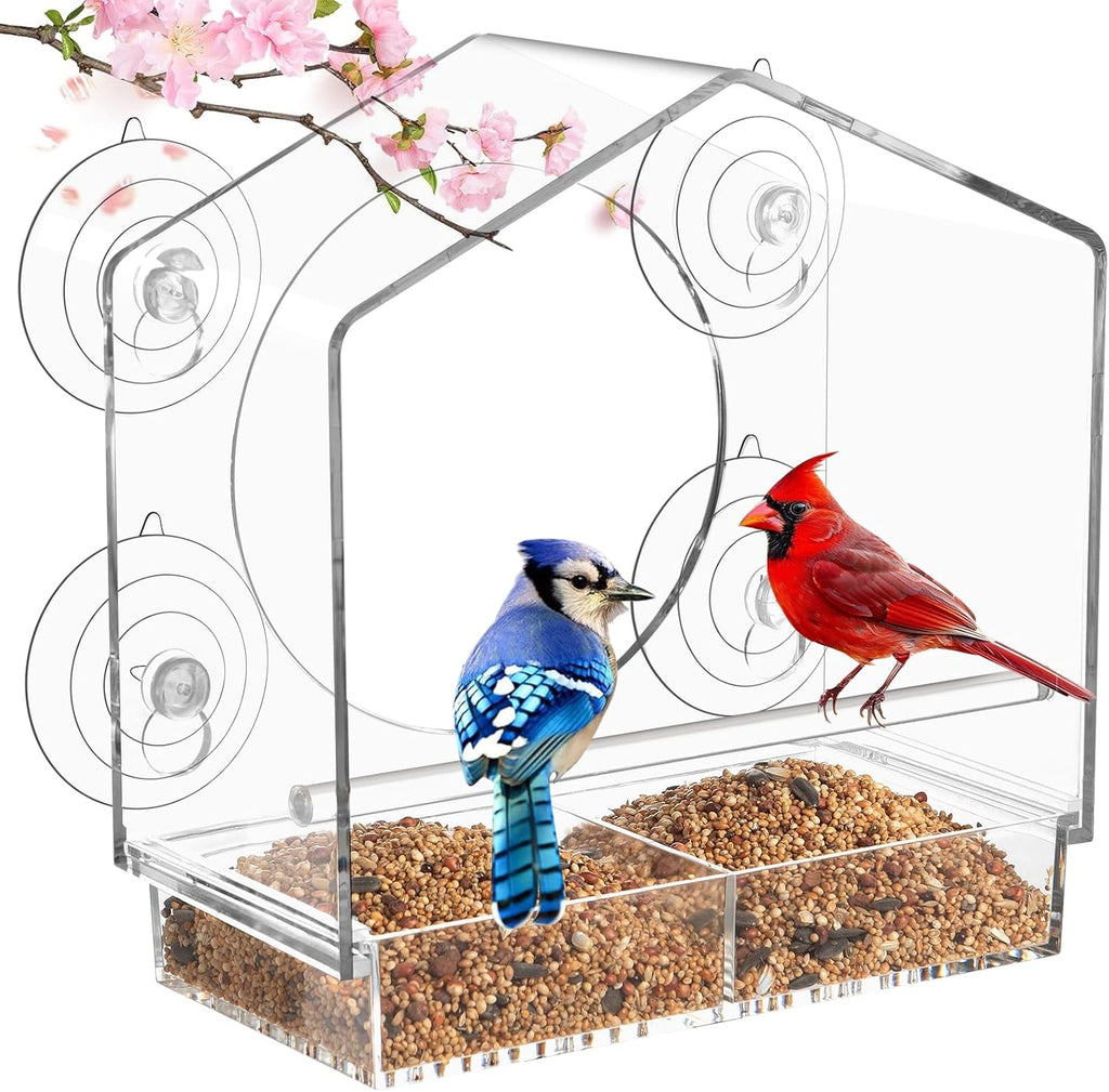 Window Bird Feeder with Strong Suction Cups - Slide-Out Tray