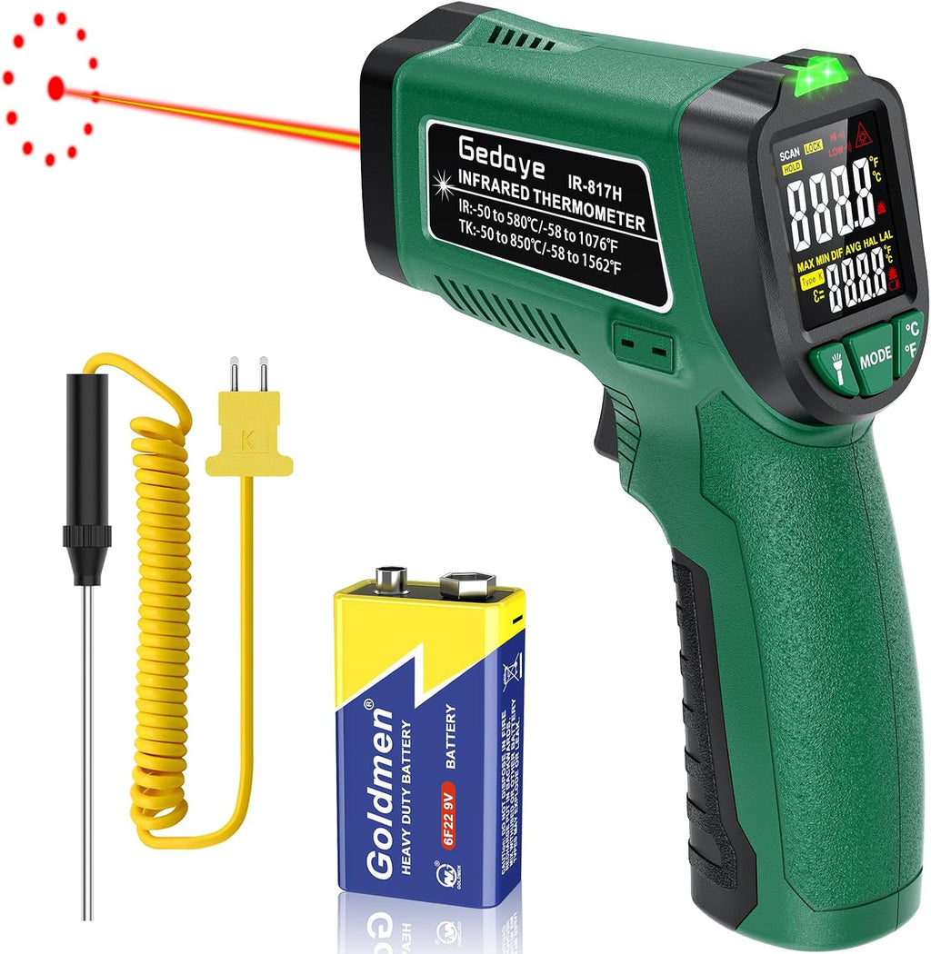 Infrared Thermometer for Cooking, Gedaye Surface Laser Temperature Gun with Laser Pointer 13:1, Metal Probe