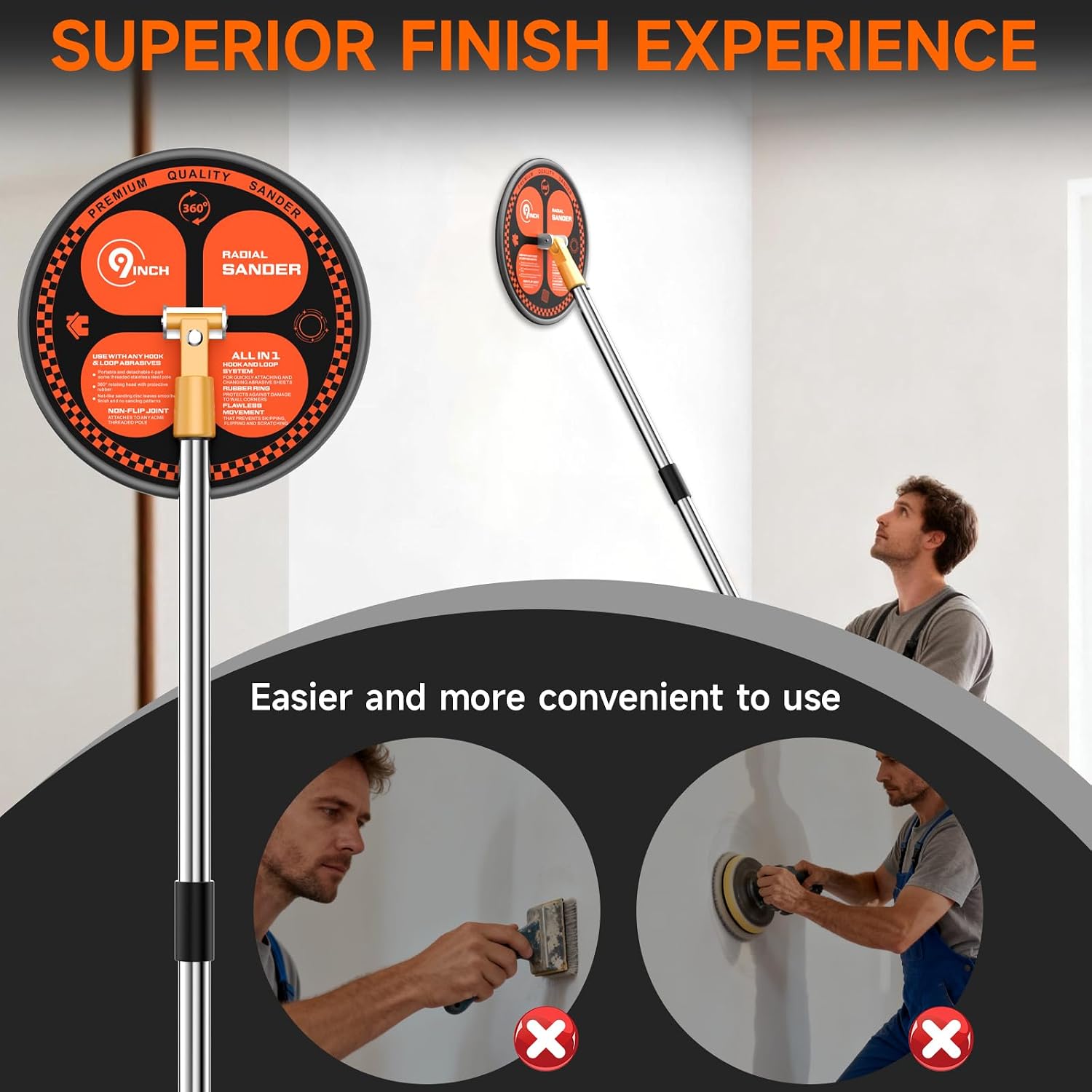 360° Wall Sander for Painting Prep, 78 inch Pole Sander for Drywall | Drywall Pole Sander with Extension Pole, 8 PCS