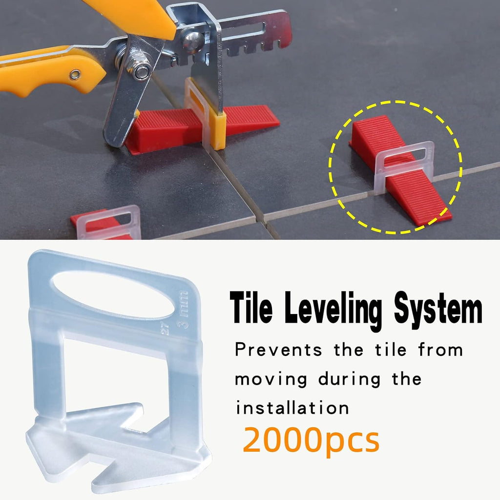 Tile Leveling System 1/8" Spacers Tile Leveler Clips DIY Tile Leveler Spacers 2000 Pcs for Professional Ceramic Tile